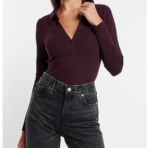 Express purple collared long sleeve body suit size Large